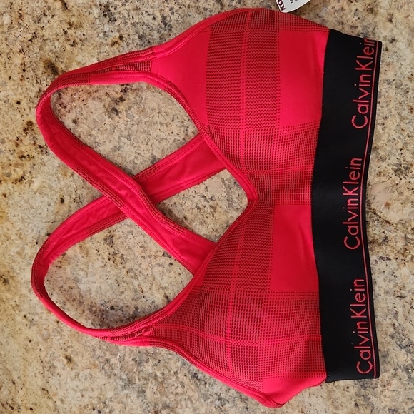 Calvin Klein PLAID Red & Black Printed Bra. NEW. Lightly Lined - Picture 2 of 12